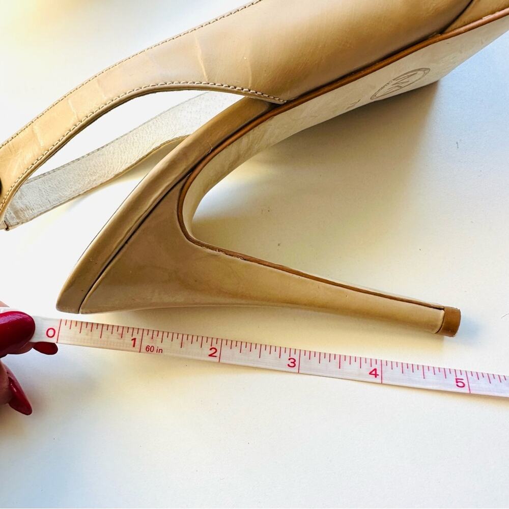 MICHAEL KORS Nude Beige Tan Leather Peep Toe Slingback 5” Heel Pumps Shoes 7 - Picture 14 of 16